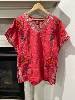 Johnny Was LA Selena Floral Embroidered Mariafe Poncho V-Neck Top size XS